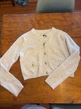 American Eagle Outfitters Light Beige Cropped Button Cardigan